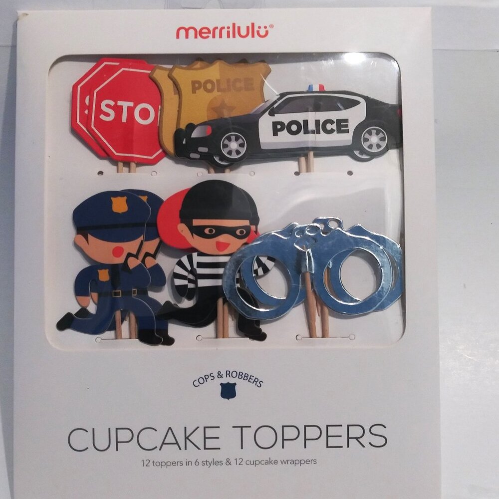 Cupcake  Cake toppers Police 12 toppers and 12 wrappers